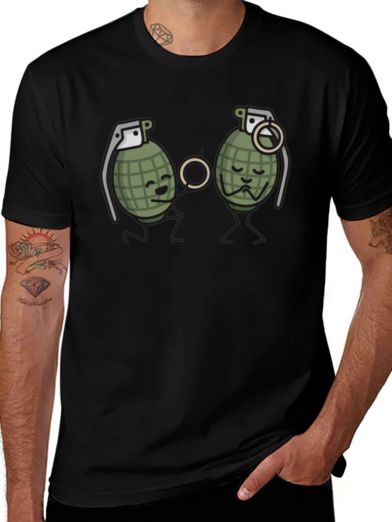 Humorous Grenade Romance Black T-Shirt