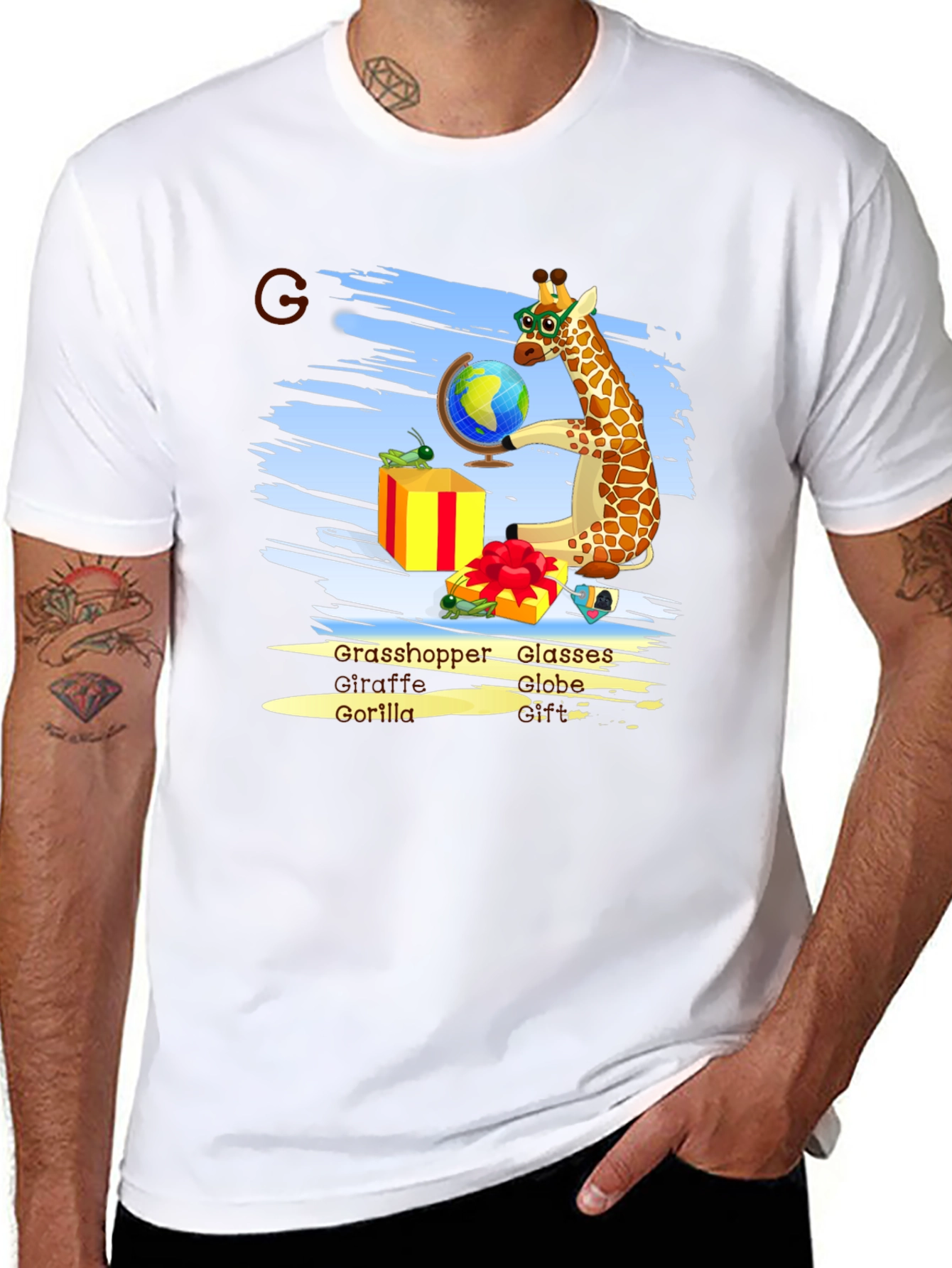 Giraffe Globe Glasses Graphic Tee