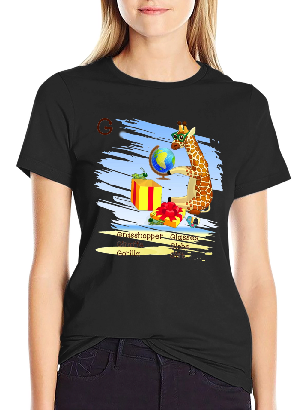 Giraffe Globe Glasses Graphic Tee