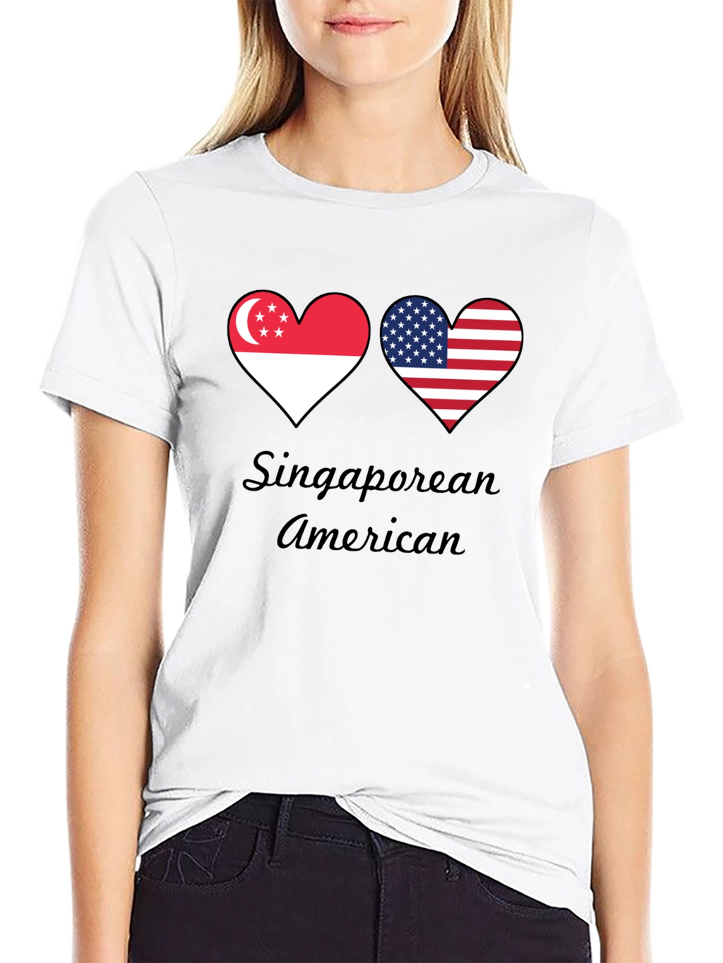 Singaporean American Flag Heart T-Shirt