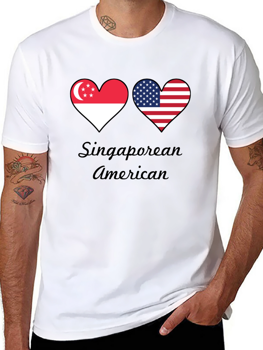 Singaporean American Flag Heart T-Shirt