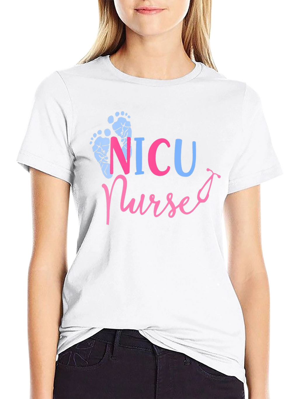 NICU Nurse T-Shirt - Cute Footprint Design