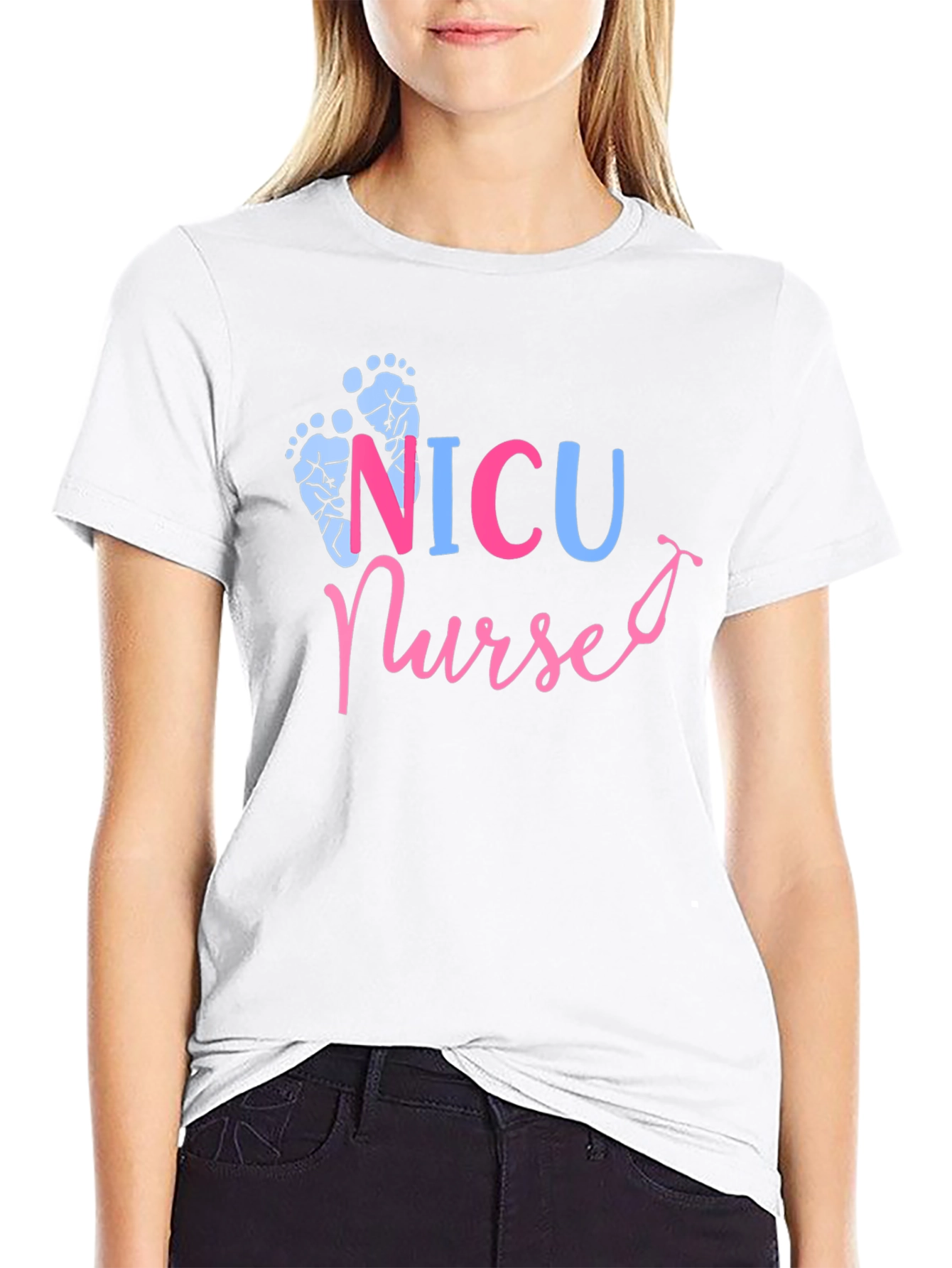 NICU Nurse T-Shirt - Cute Footprint Design