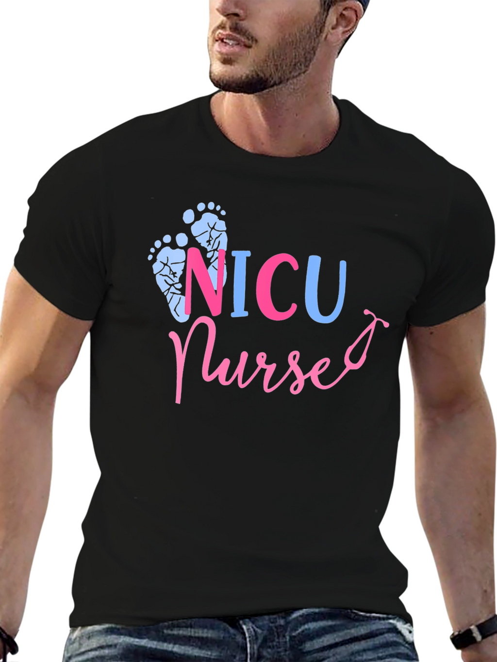 NICU Nurse T-Shirt - Cute Footprint Design