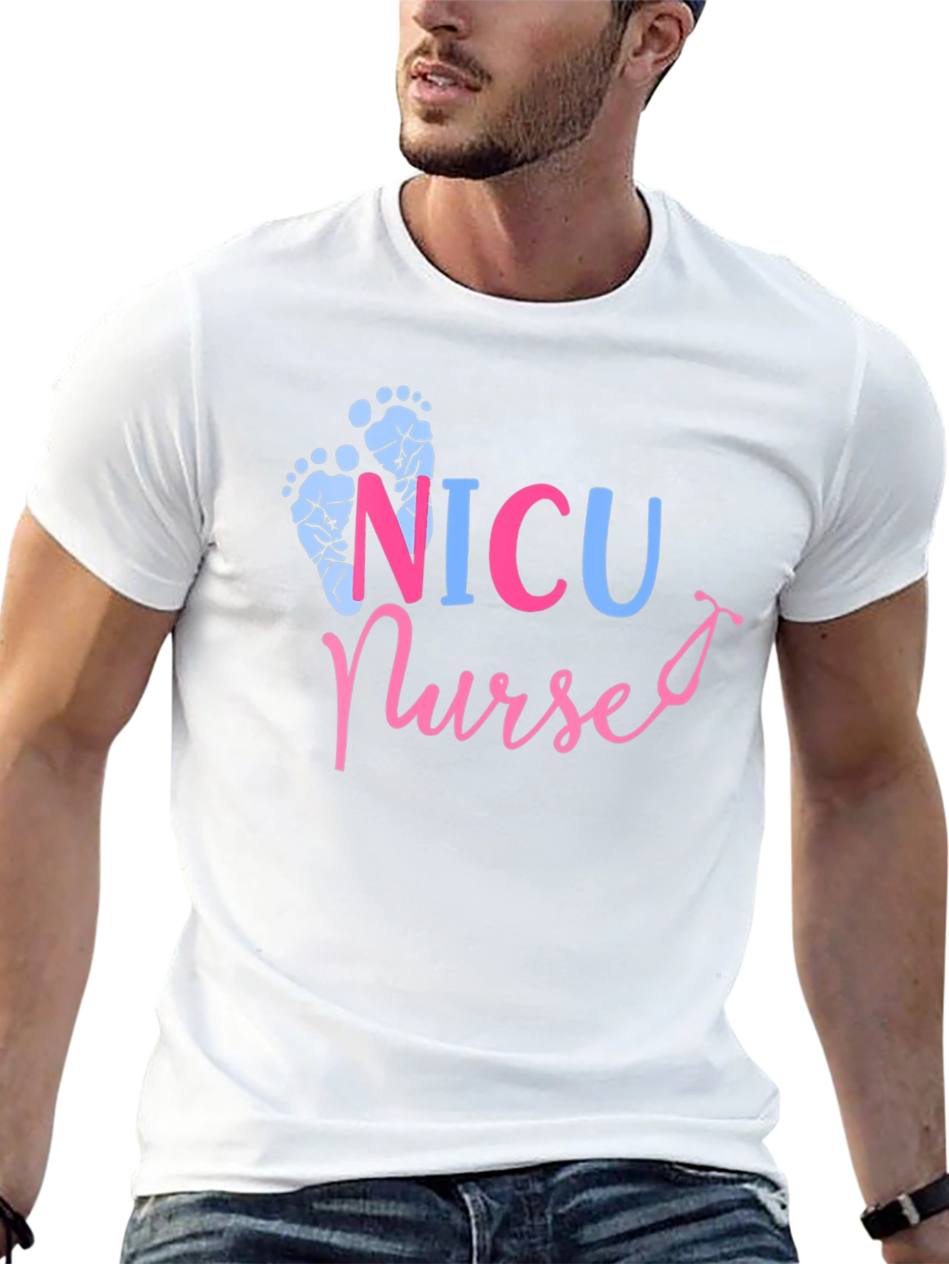 NICU Nurse T-Shirt - Cute Footprint Design