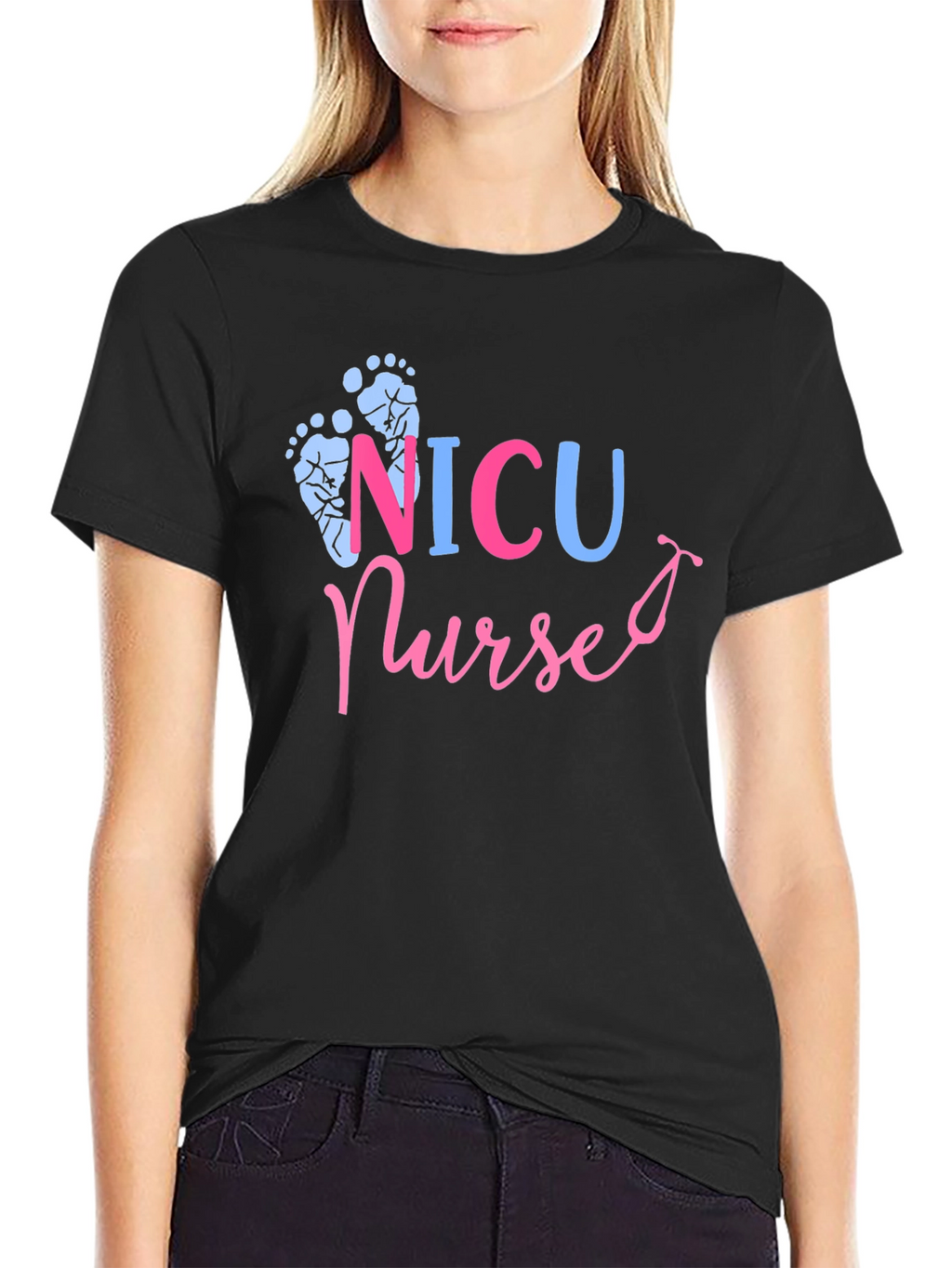 NICU Nurse T-Shirt - Cute Footprint Design