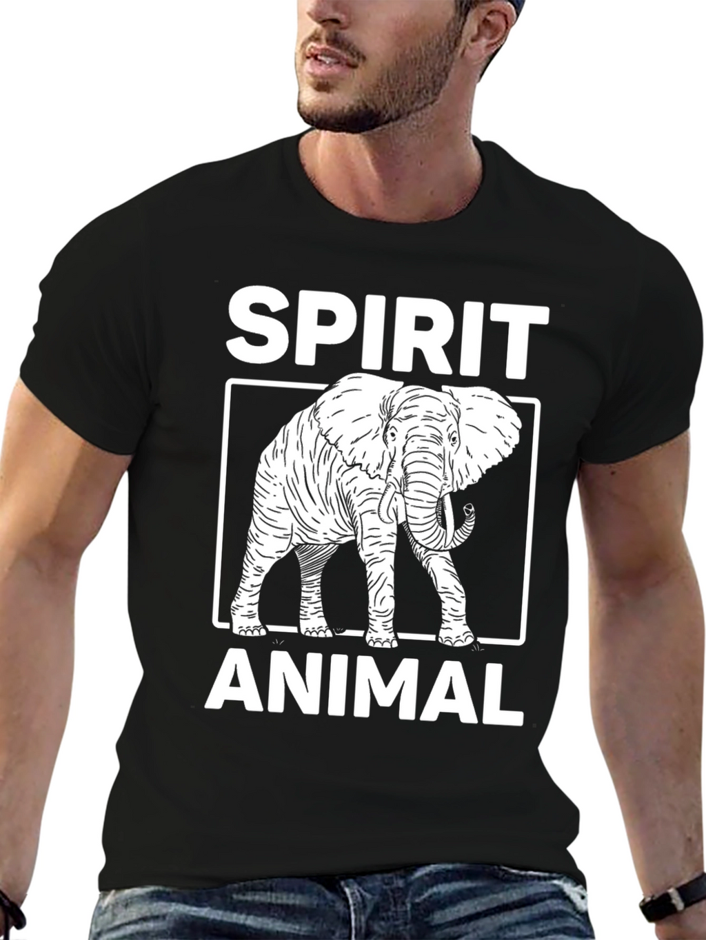 Spirit Animal Elephant Graphic Tee - Black Cotton Blend