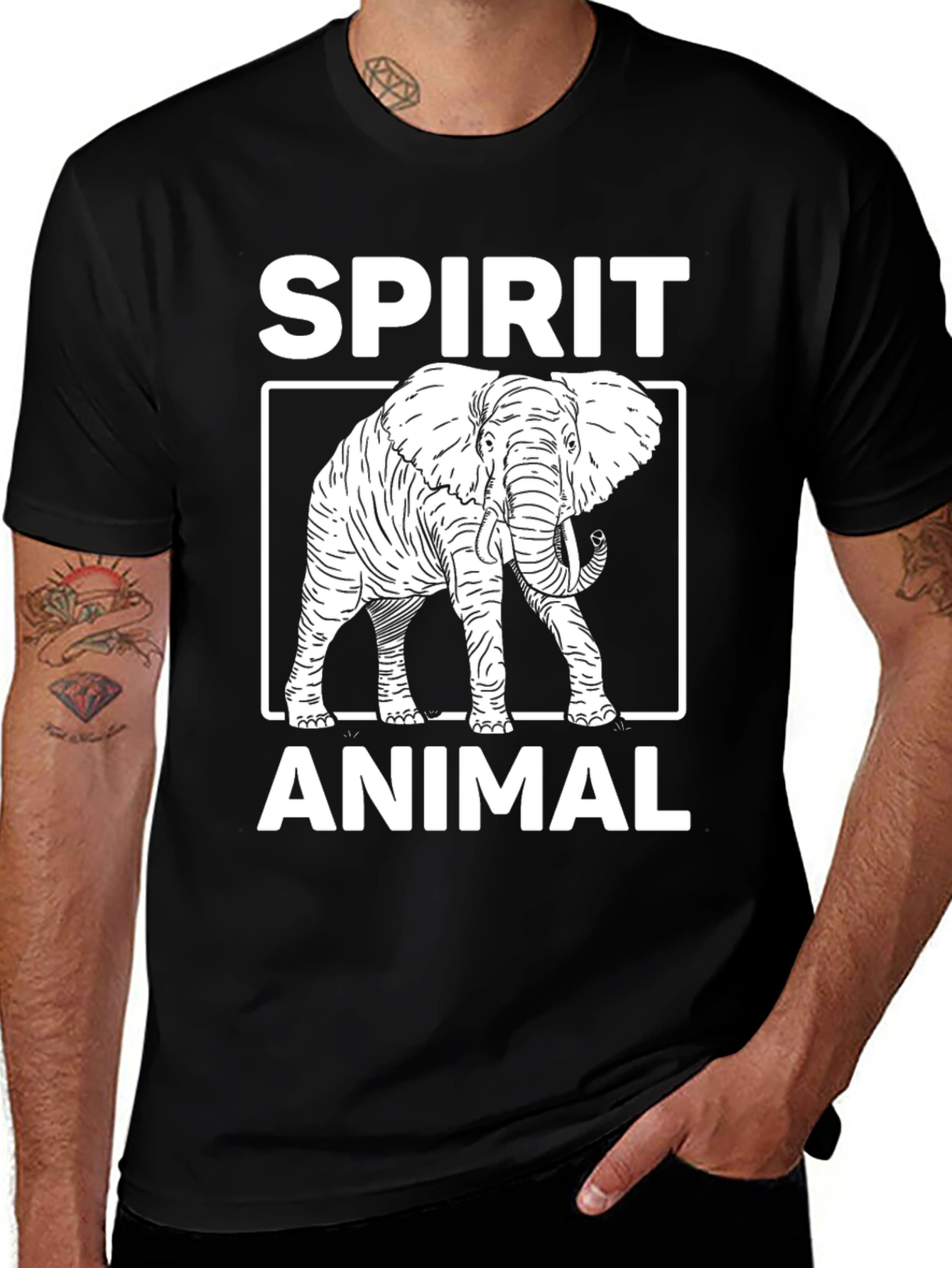 Spirit Animal Elephant Graphic Tee - Black Cotton Blend