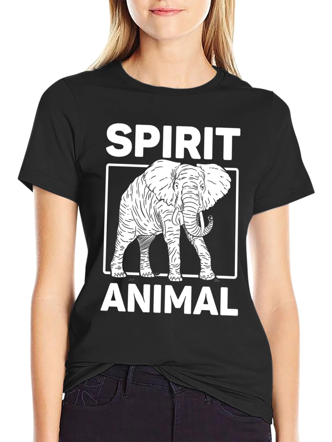 Spirit Animal Elephant Graphic Tee - Black Cotton Blend