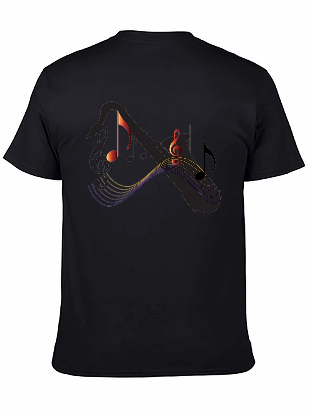 Music Notes Saxophone Graphic Black T-Shirt