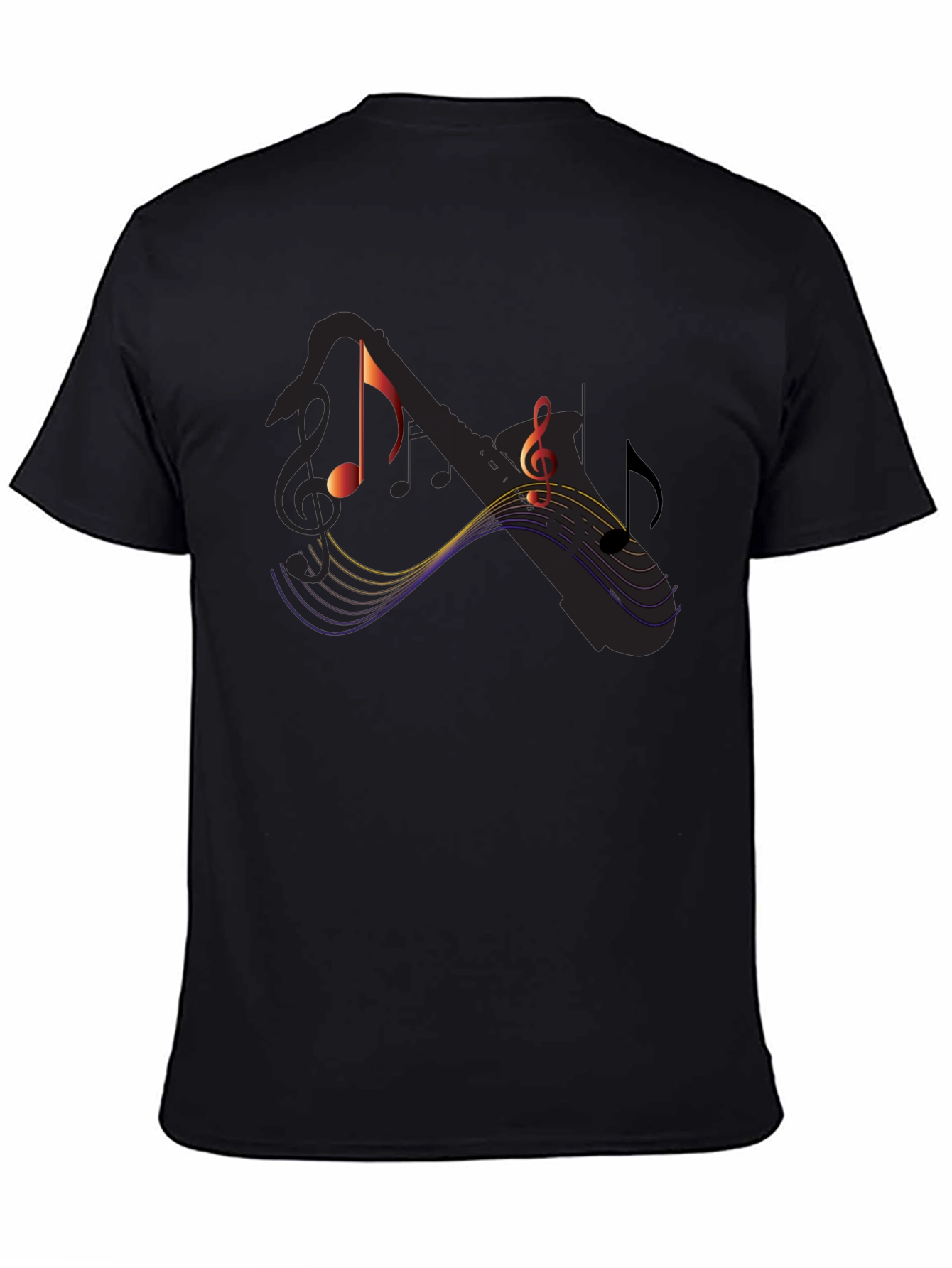 Music Notes Saxophone Graphic Black T-Shirt