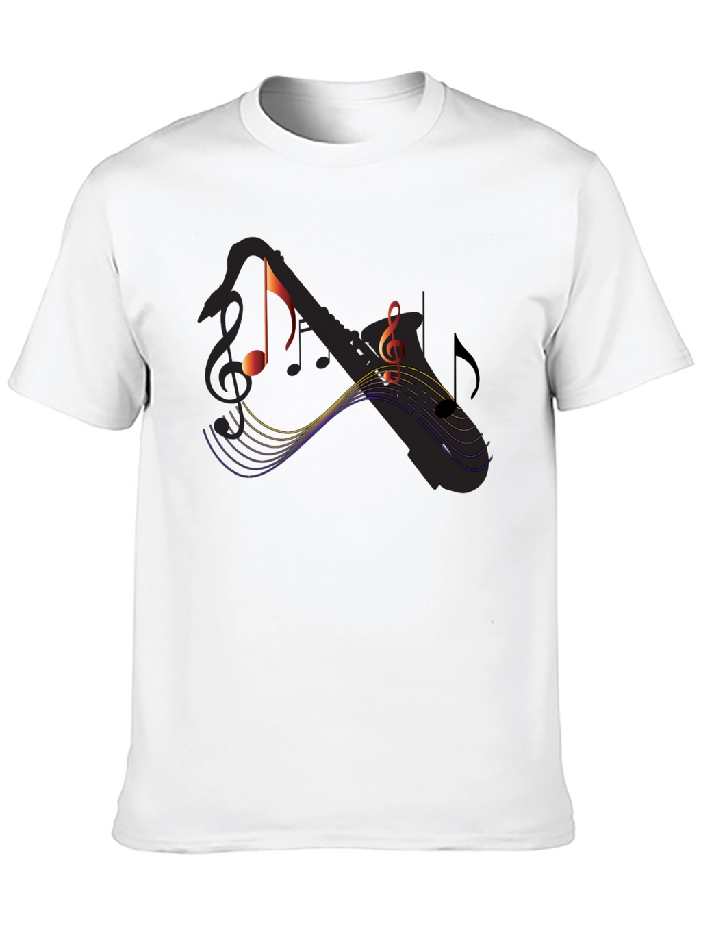 Music Notes Saxophone Graphic Black T-Shirt