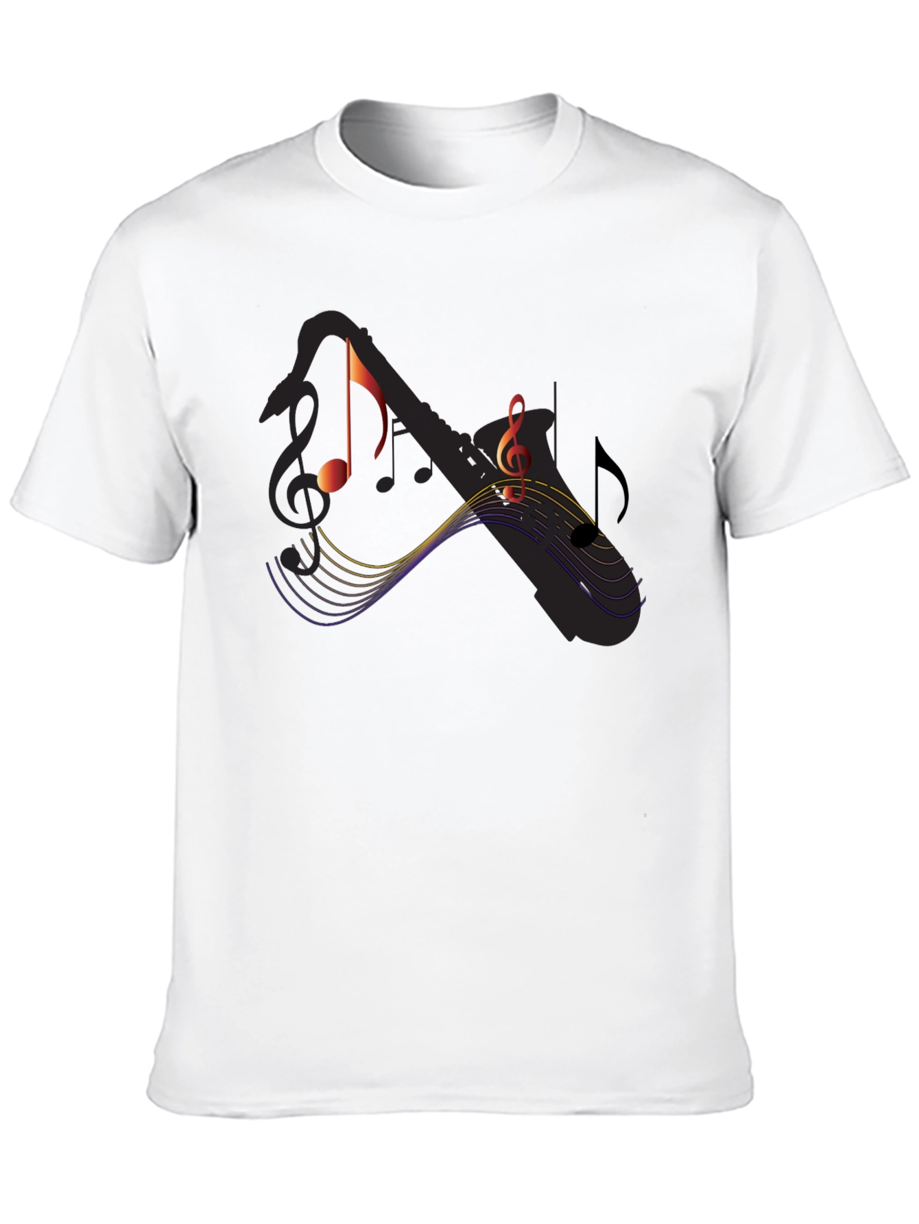 Music Notes Saxophone Graphic Black T-Shirt