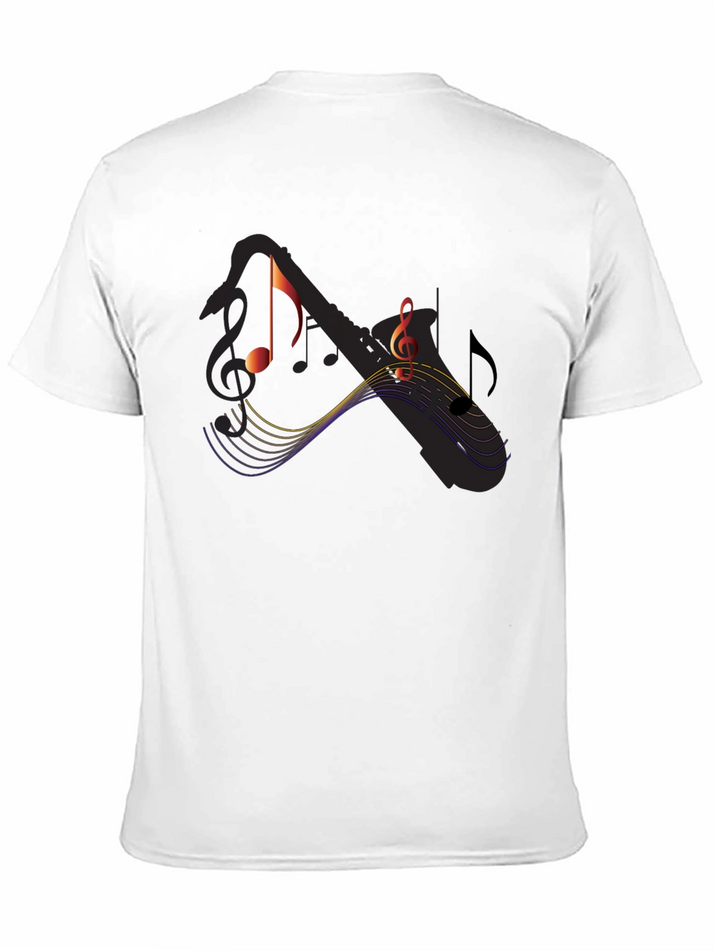 Music Notes Saxophone Graphic Black T-Shirt