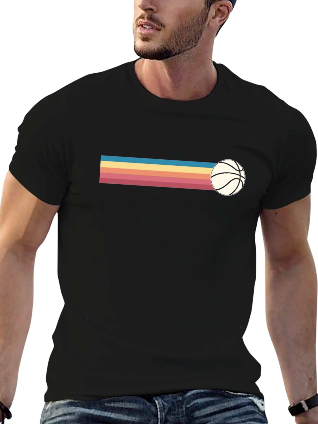 Retro Basketball Stripe T-Shirt - Vintage Style Tee