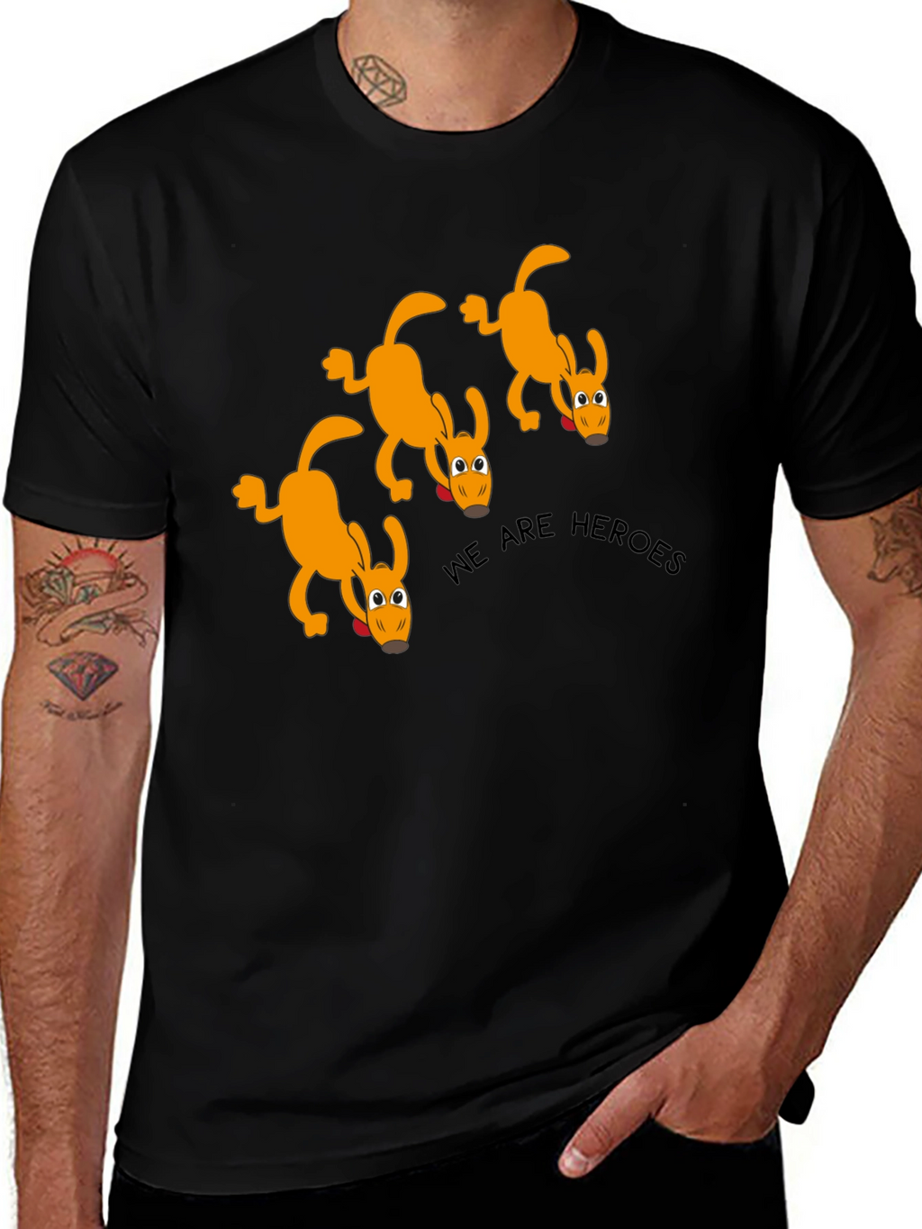 We Are Heroes Dog Graphic Black T-Shirt