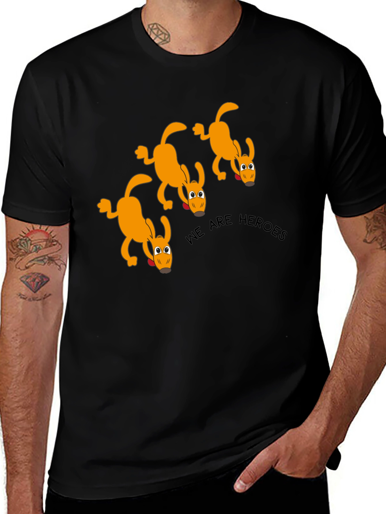 We Are Heroes Dog Graphic Black T-Shirt