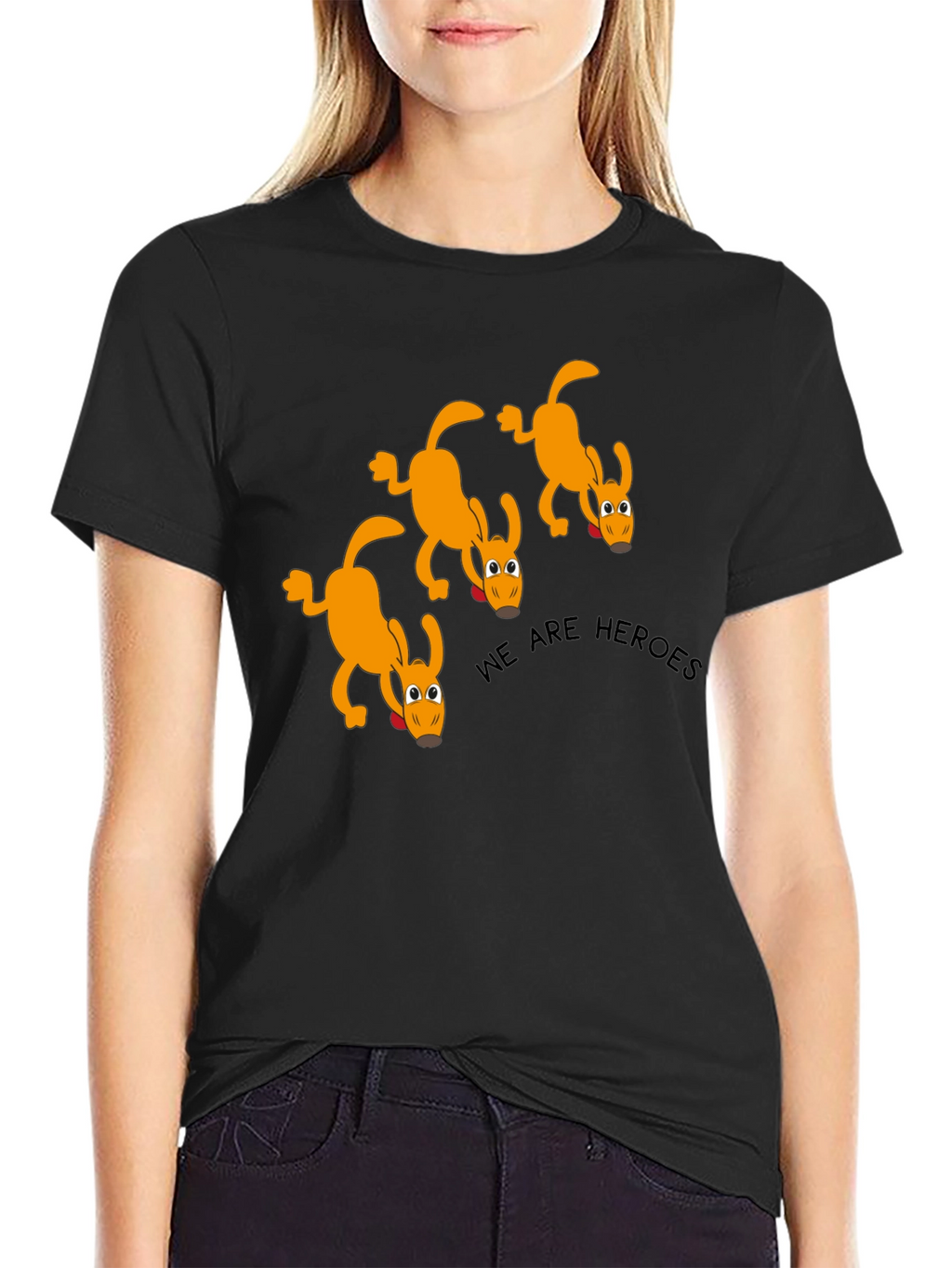 We Are Heroes Dog Graphic Black T-Shirt