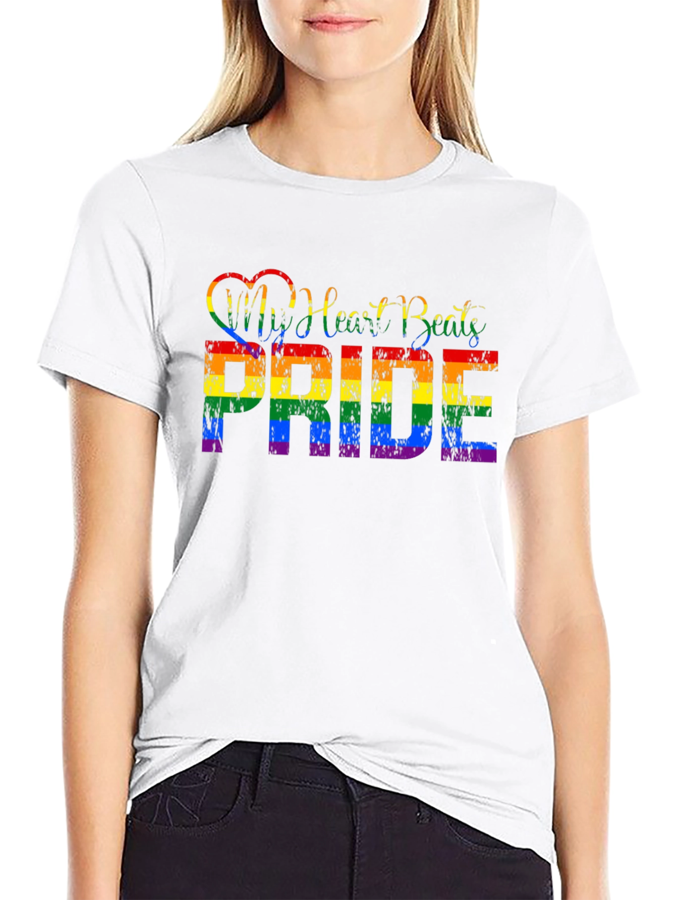 Pride Rainbow Heartbeat Graphic Tee