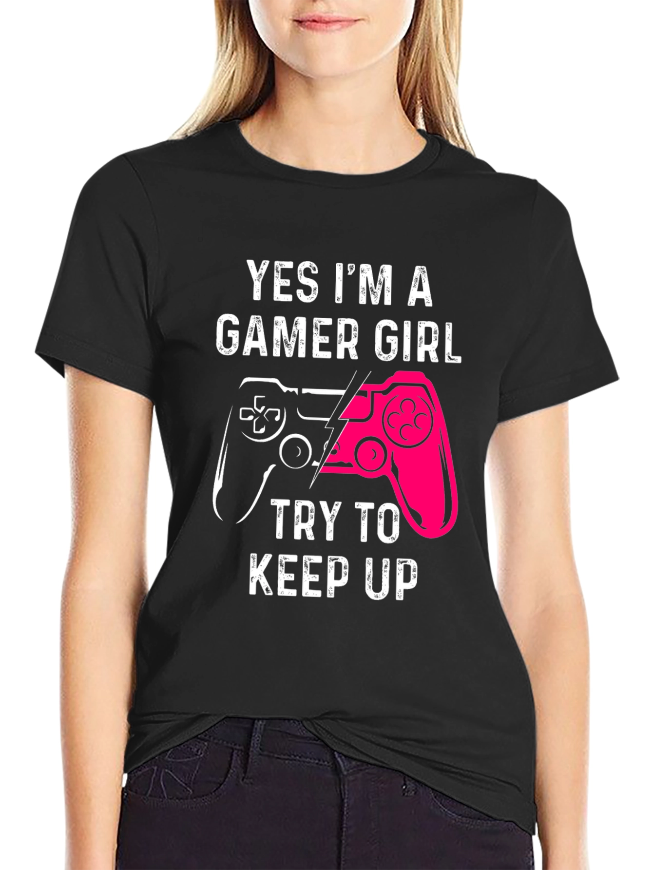 Gamer Girl Graphic Tee - Black Cotton T-Shirt