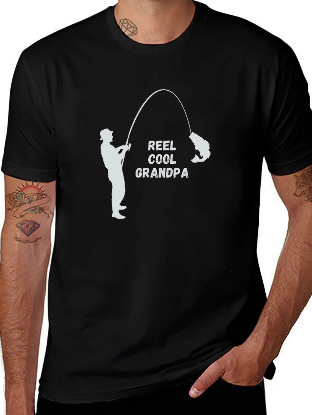 Reel Cool Grandpa Black T-Shirt Fishing Fisherman