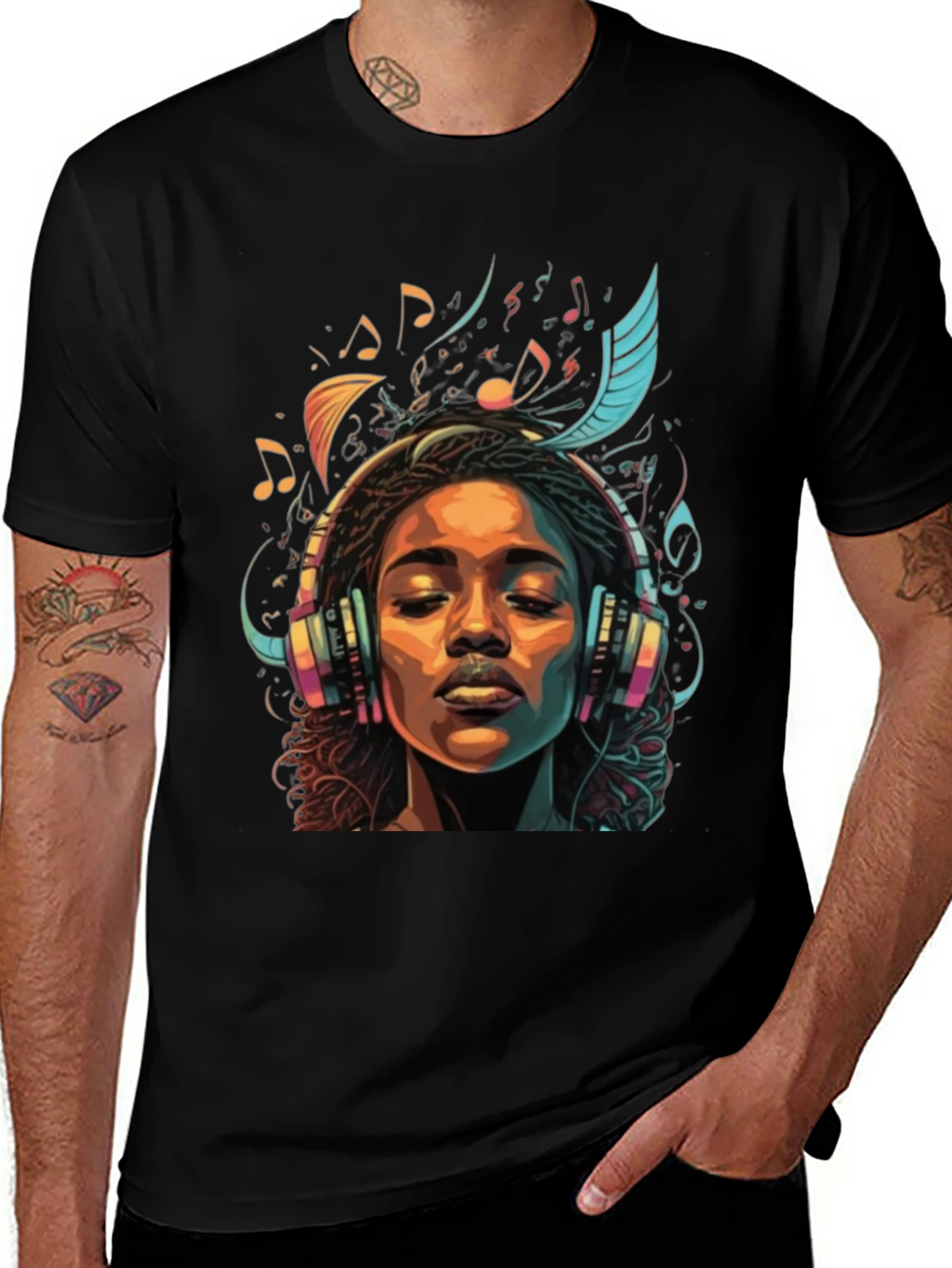 Music Lover Graphic Tee - Black Cotton Comfort