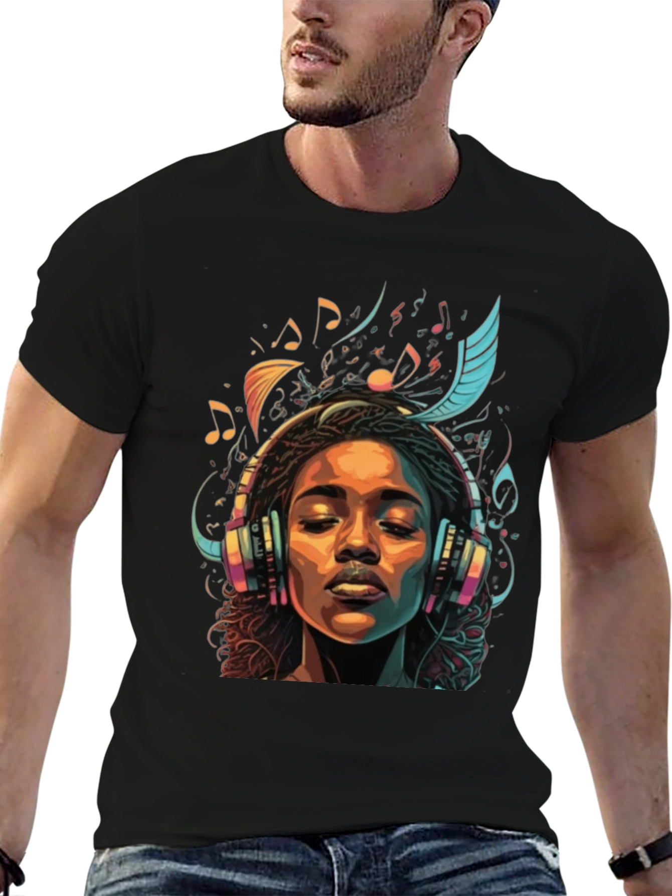 Music Lover Graphic Tee - Black Cotton Comfort