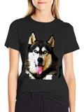 Husky Dog Graphic Tee - Black T-Shirt