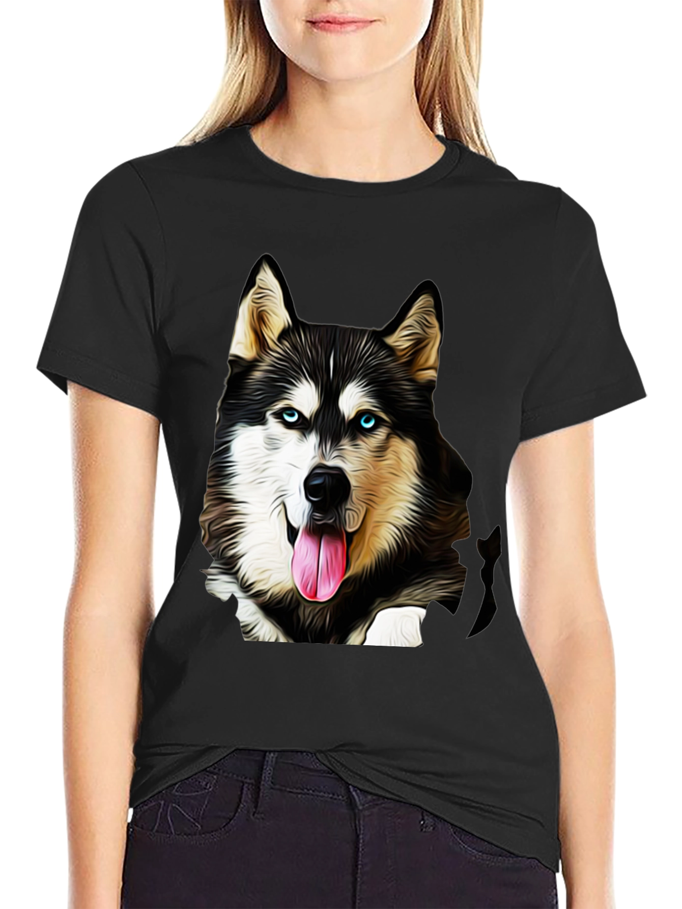 Husky Dog Graphic Tee - Black T-Shirt