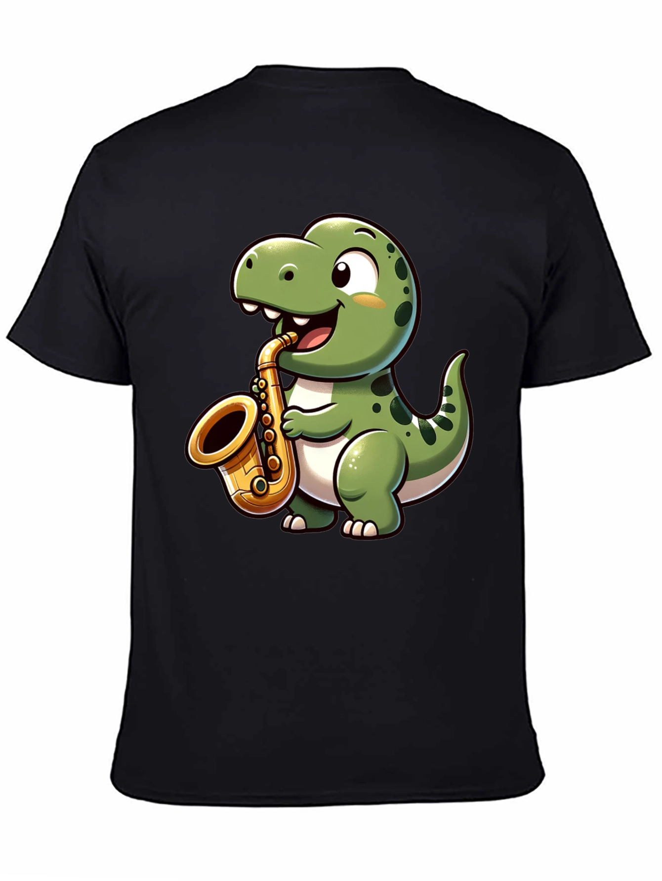 Dino Sax T-Shirt - Cartoon Dinosaur Playing Saxophone