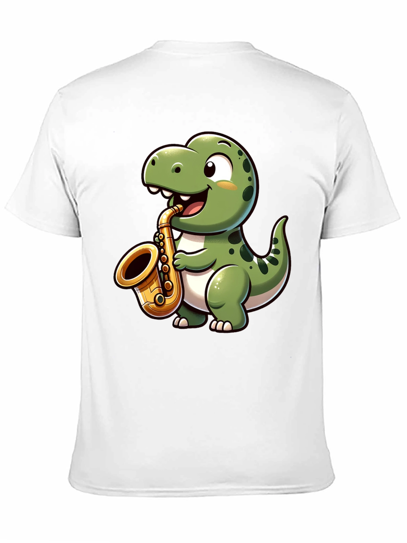 Dino Sax T-Shirt - Cartoon Dinosaur Playing Saxophone