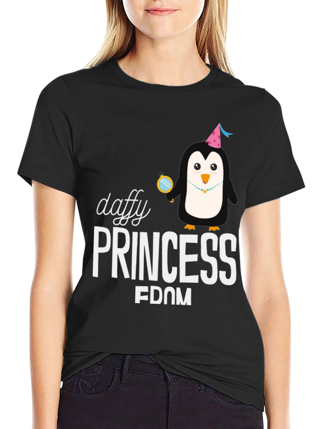 Daffy Princess Penguin Black T-Shirt