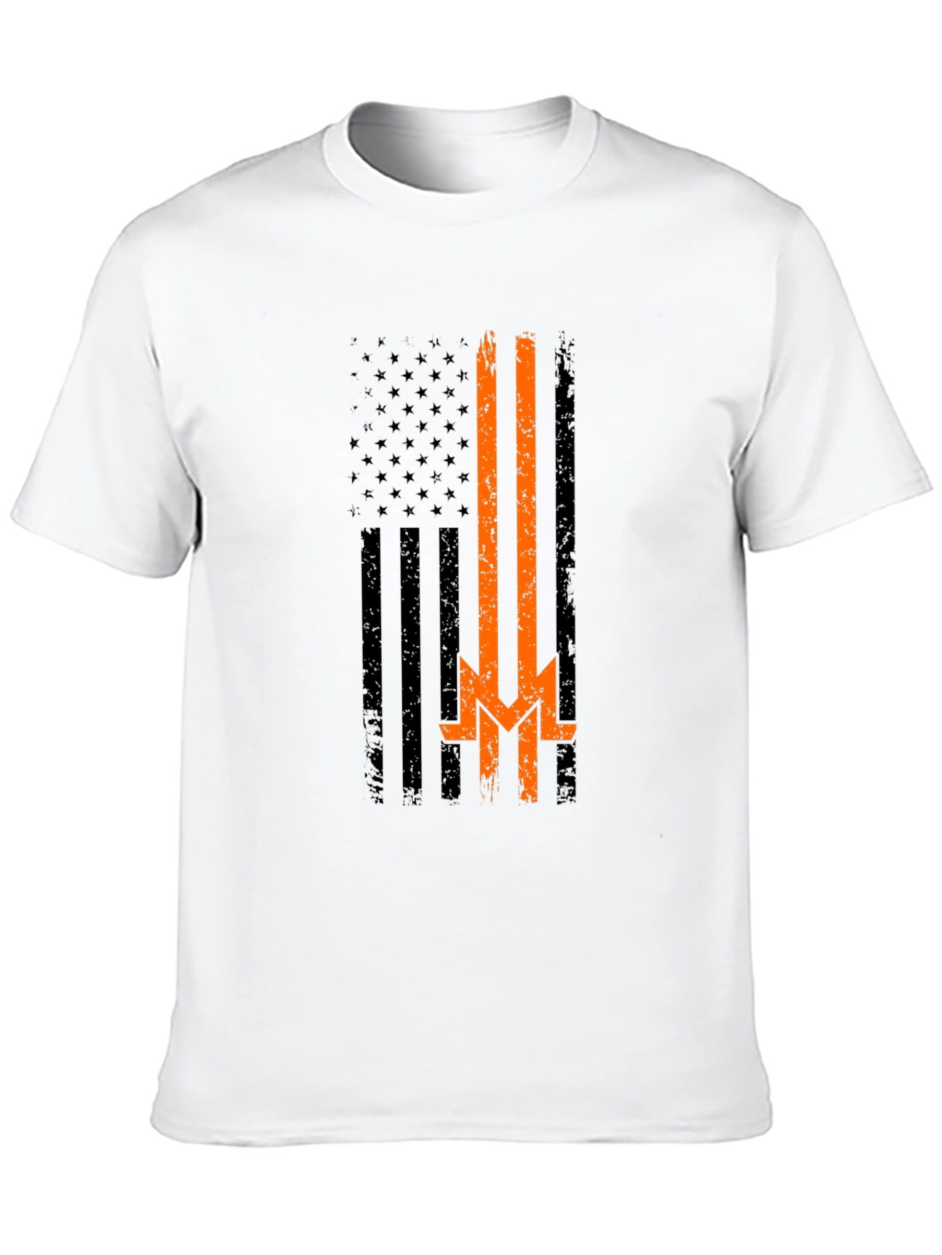 Distressed American Flag Thin Orange Line T-Shirt