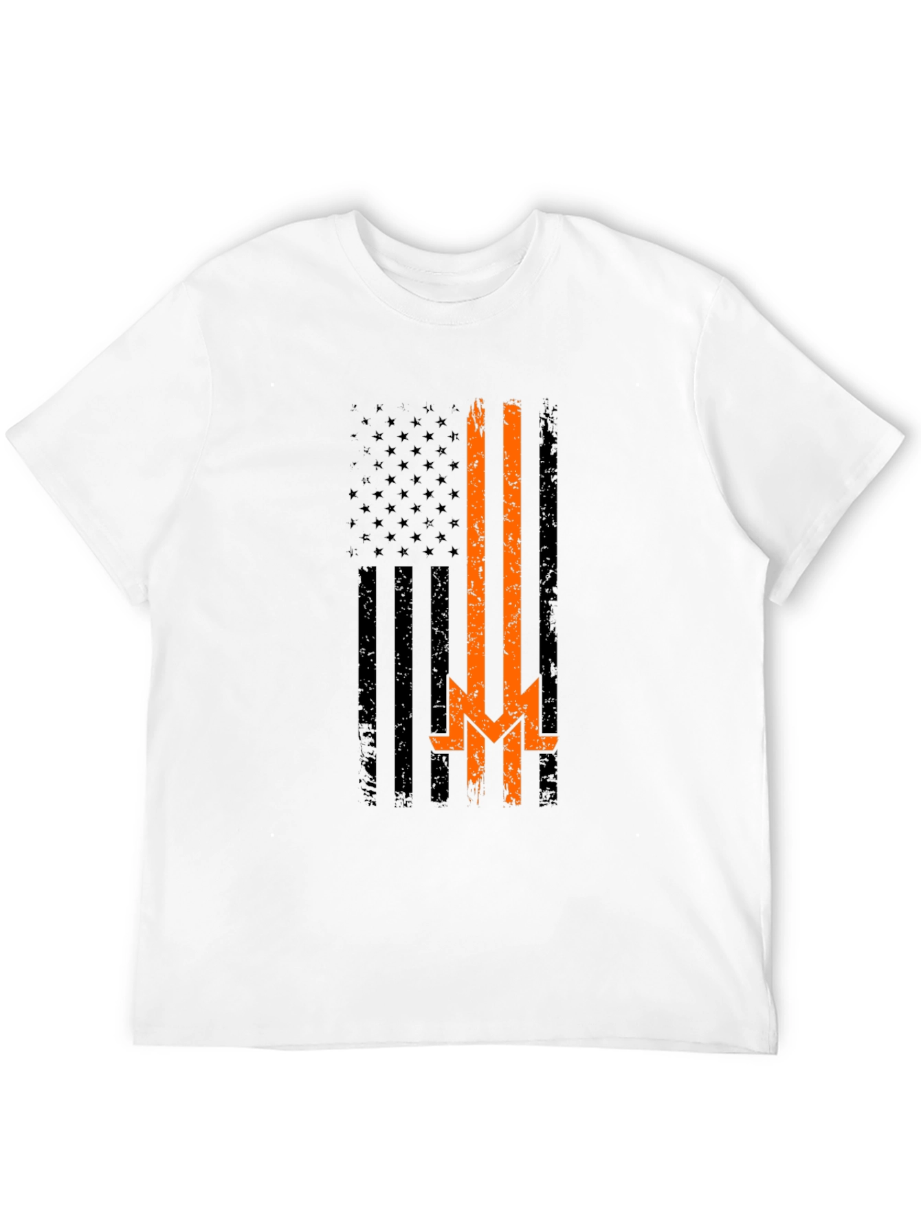 Distressed American Flag Thin Orange Line T-Shirt