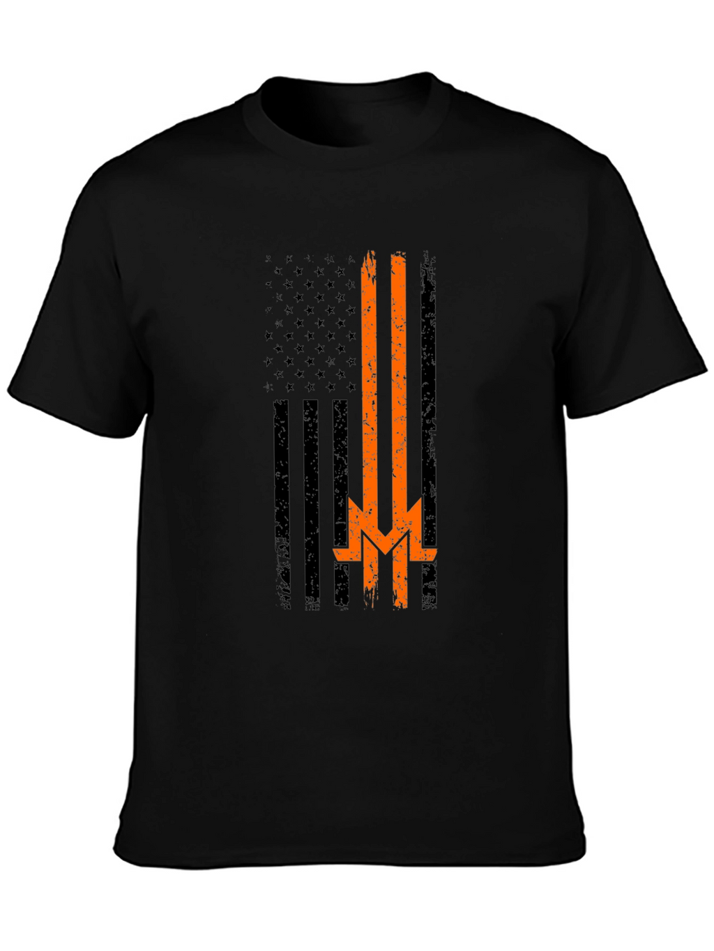 Distressed American Flag Thin Orange Line T-Shirt