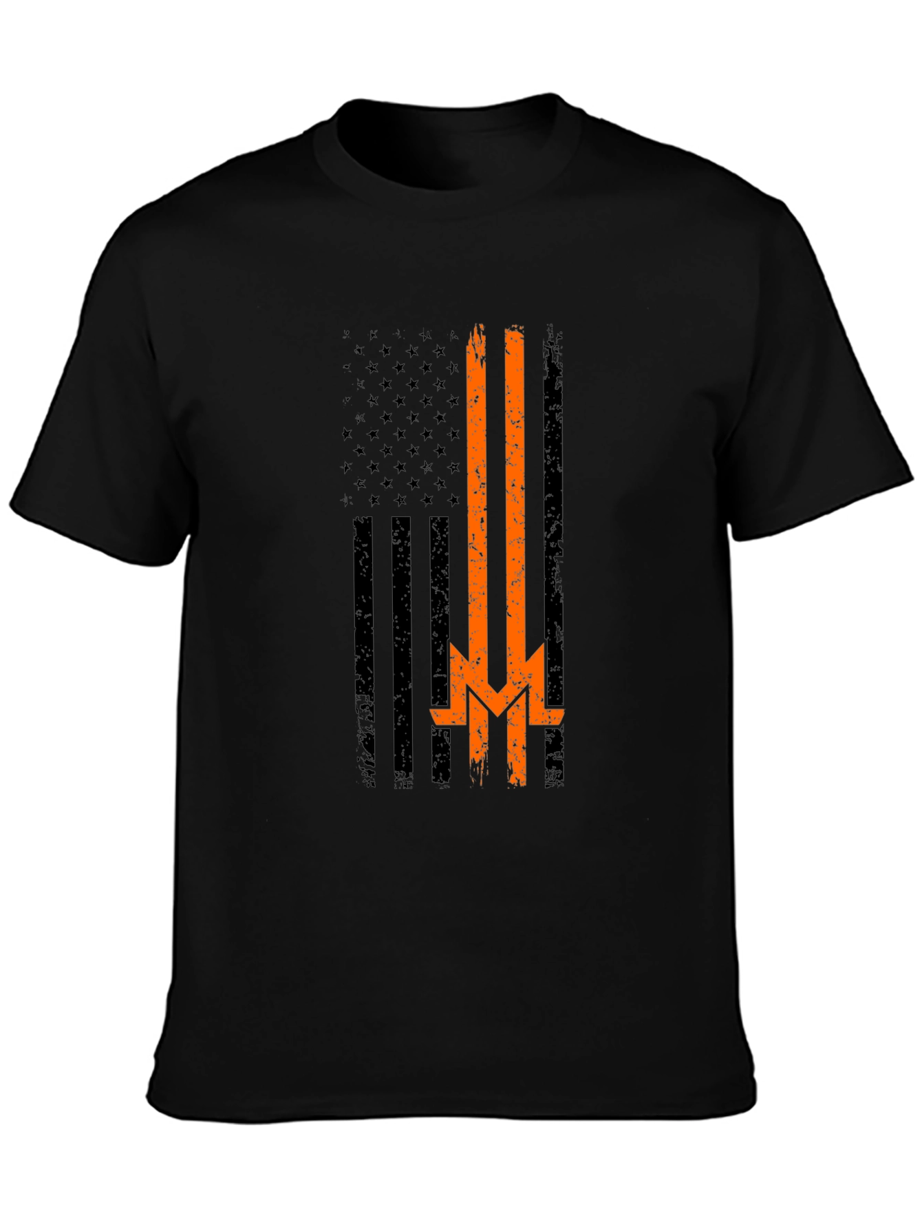 Distressed American Flag Thin Orange Line T-Shirt