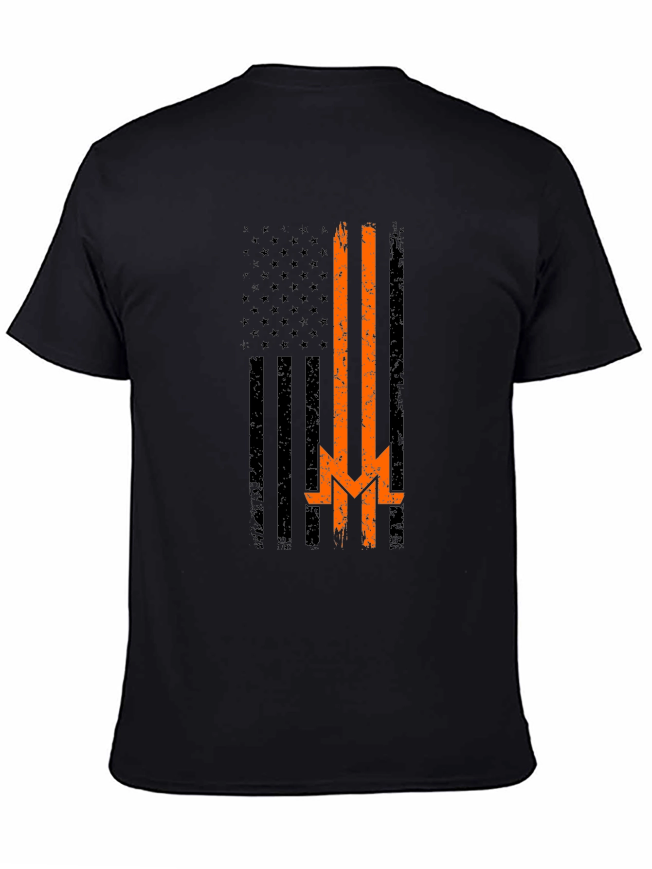 Distressed American Flag Thin Orange Line T-Shirt