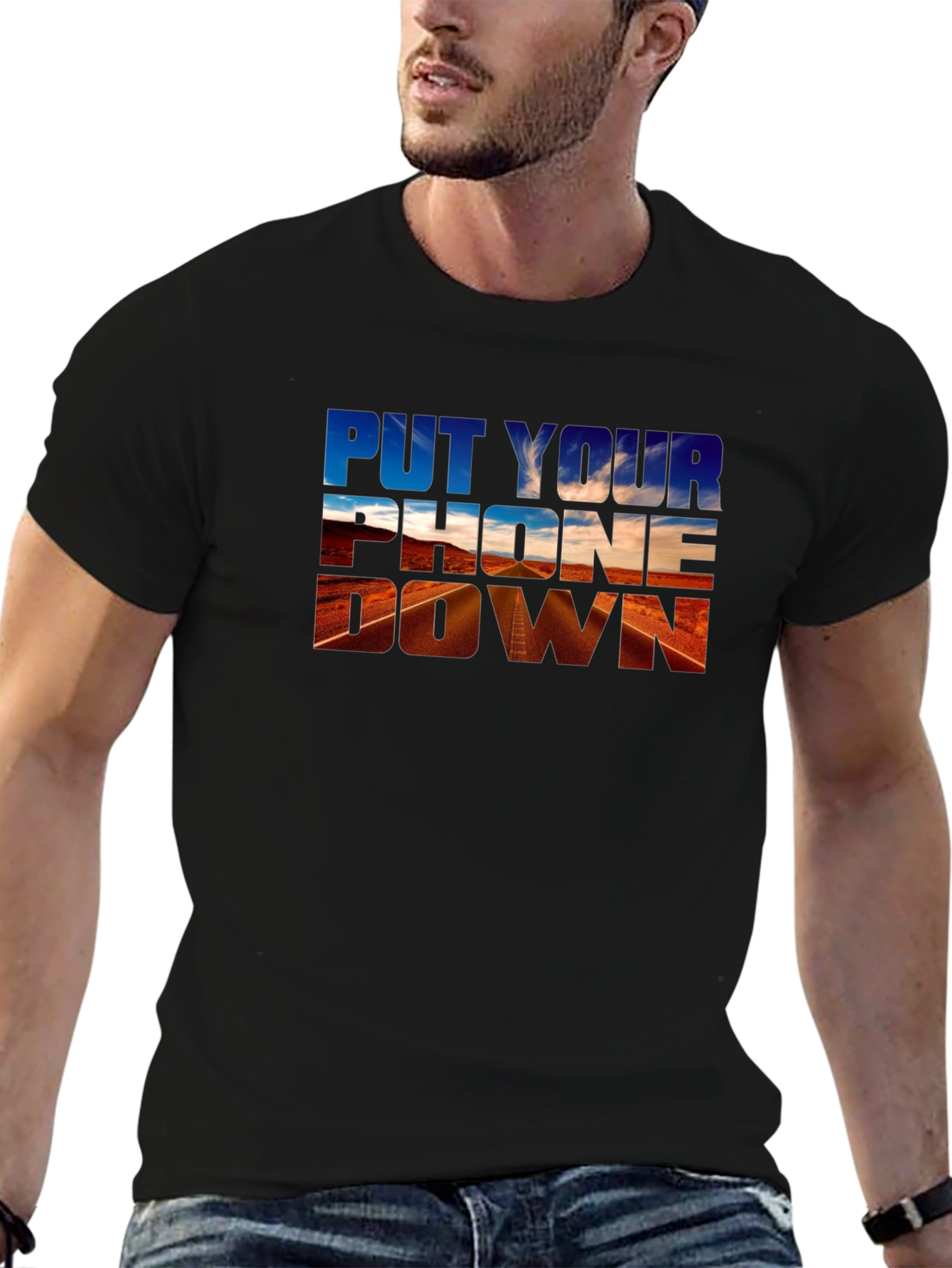 Put Your Phone Down Graphic Tee - Black Cotton T-Shirt