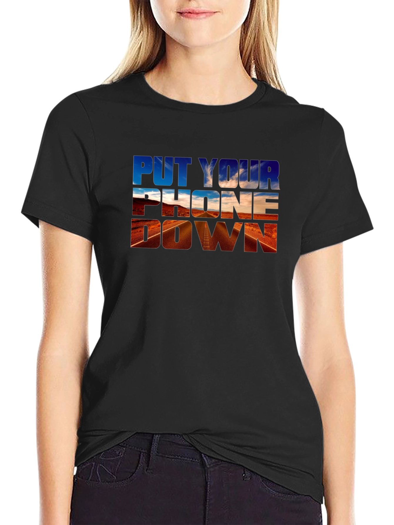 Put Your Phone Down Graphic Tee - Black Cotton T-Shirt