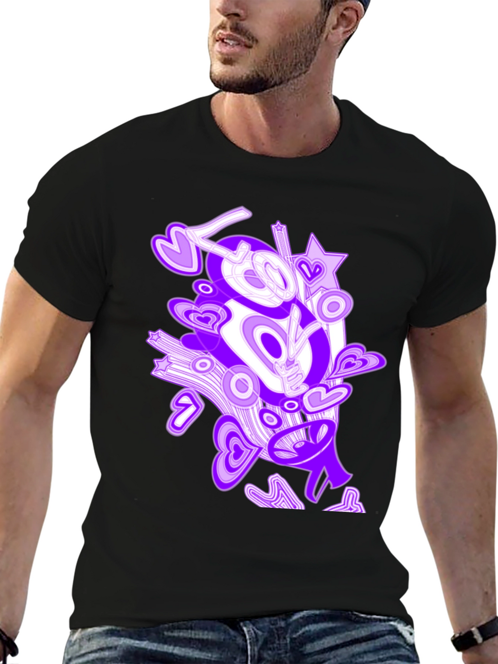 Abstract Love Graphic Black T-Shirt