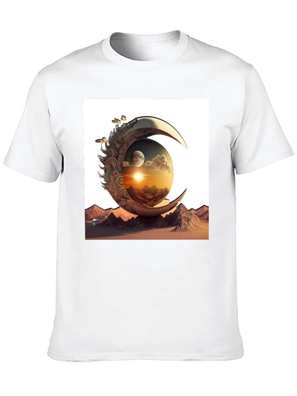 Celestial Moon & Mountain Graphic Tee - Black