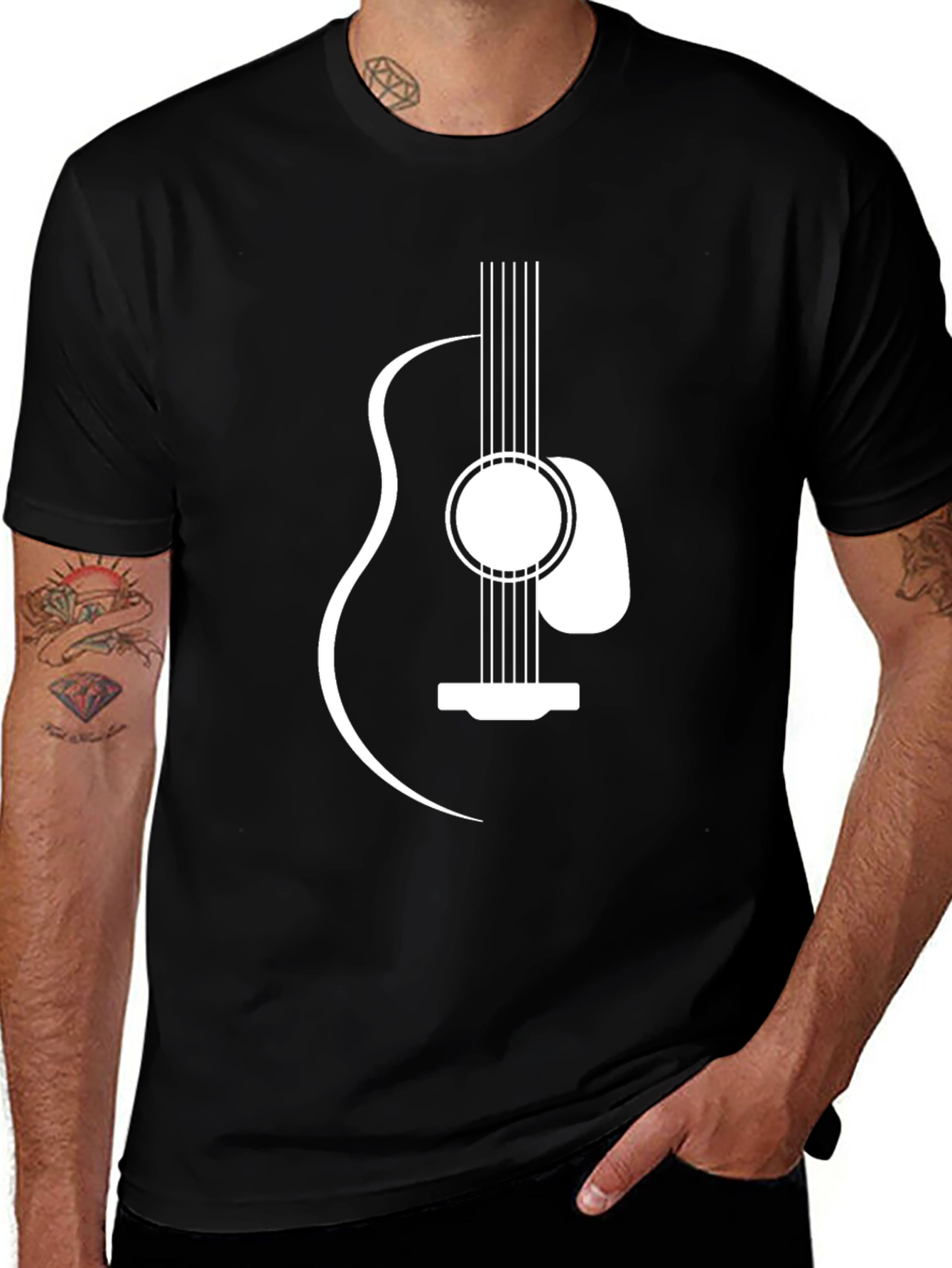 Guitar Graphic Tee - Black Casual T-Shirt