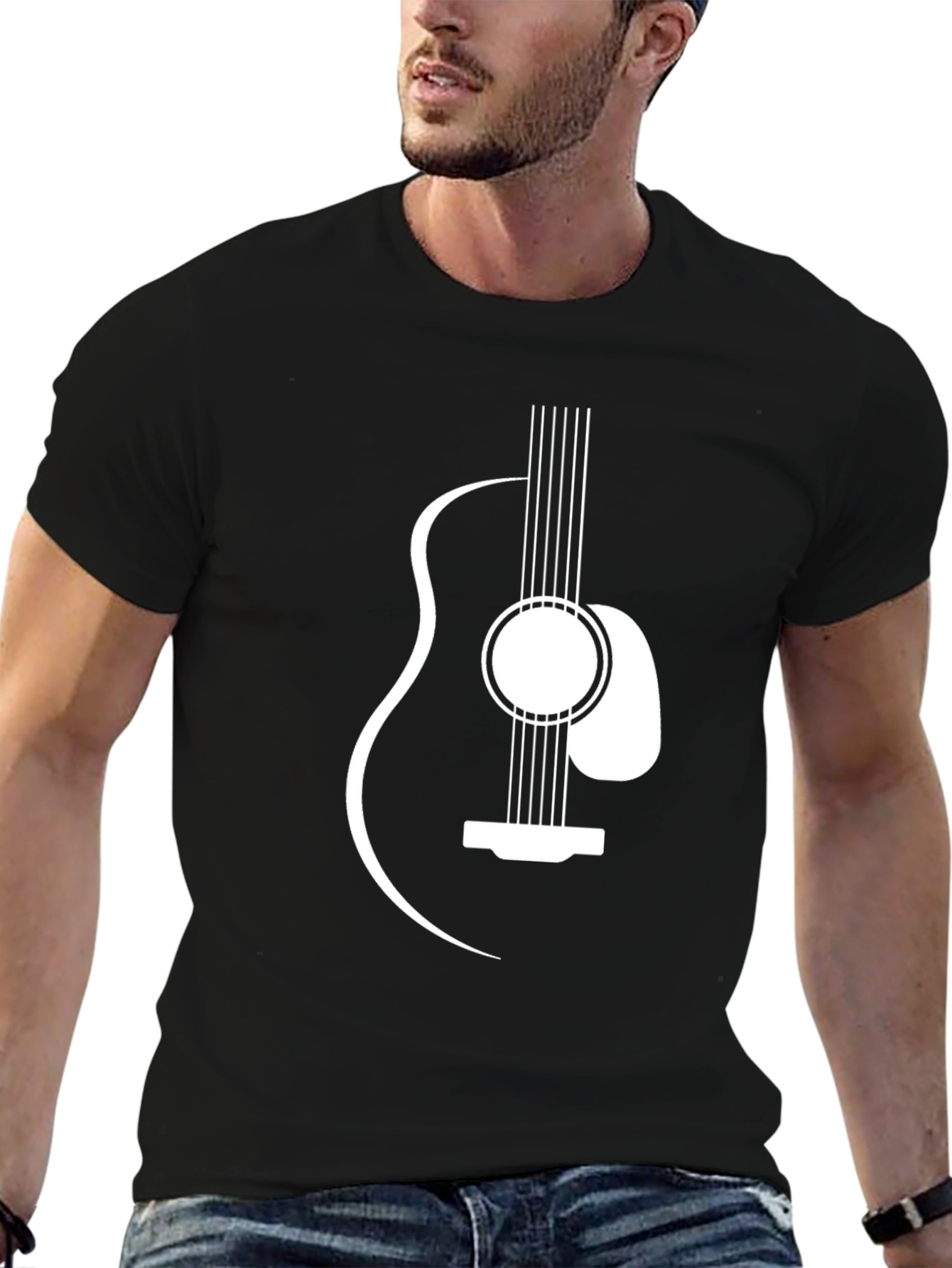 Guitar Graphic Tee - Black Casual T-Shirt