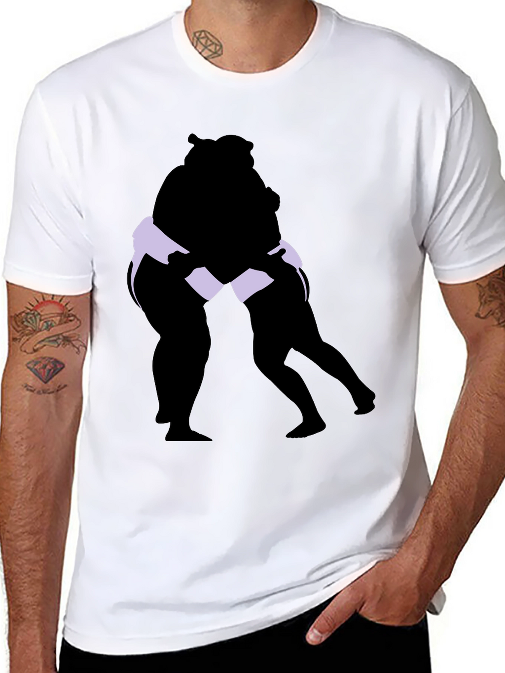 Sumo Wrestlers Graphic Tee - Black Cotton Blend
