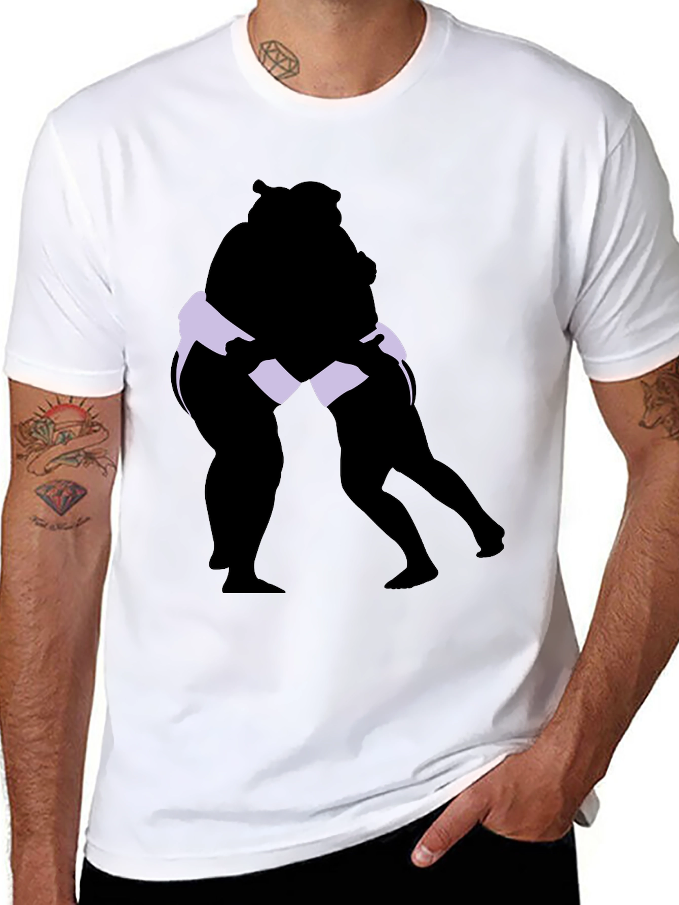 Sumo Wrestlers Graphic Tee - Black Cotton Blend