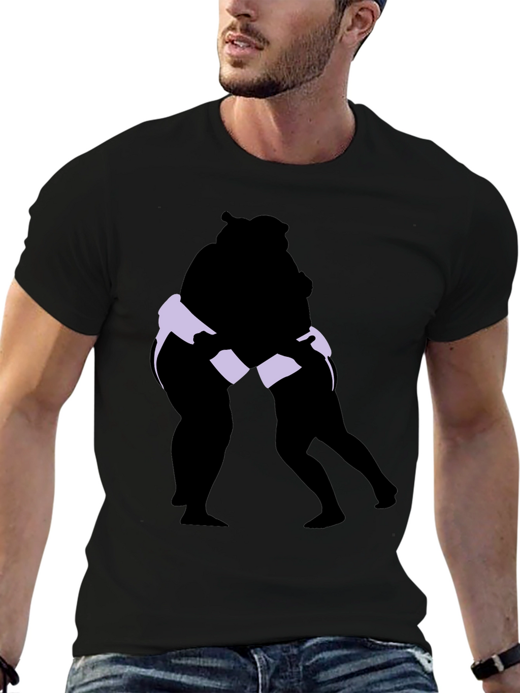 Sumo Wrestlers Graphic Tee - Black Cotton Blend