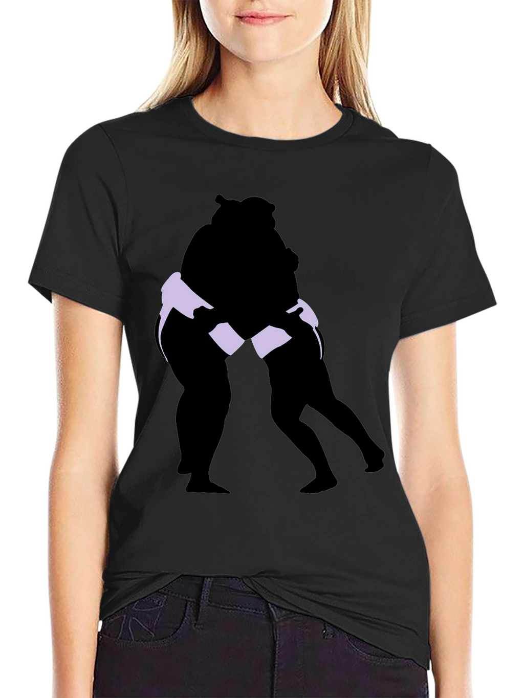 Sumo Wrestlers Graphic Tee - Black Cotton Blend