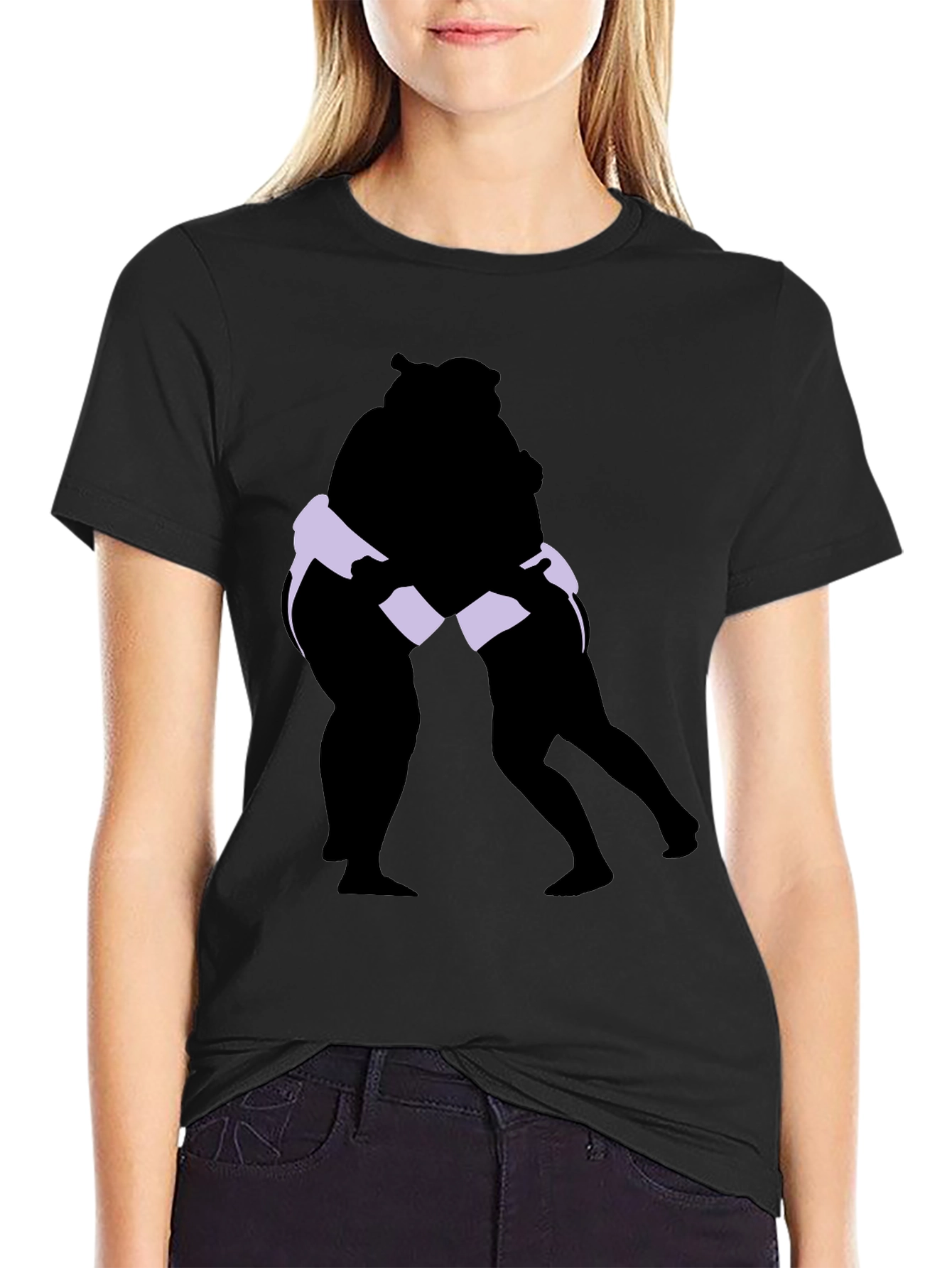Sumo Wrestlers Graphic Tee - Black Cotton Blend