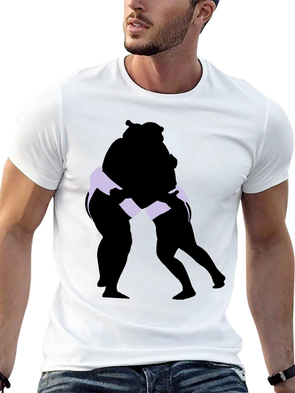 Sumo Wrestlers Graphic Tee - Black Cotton Blend