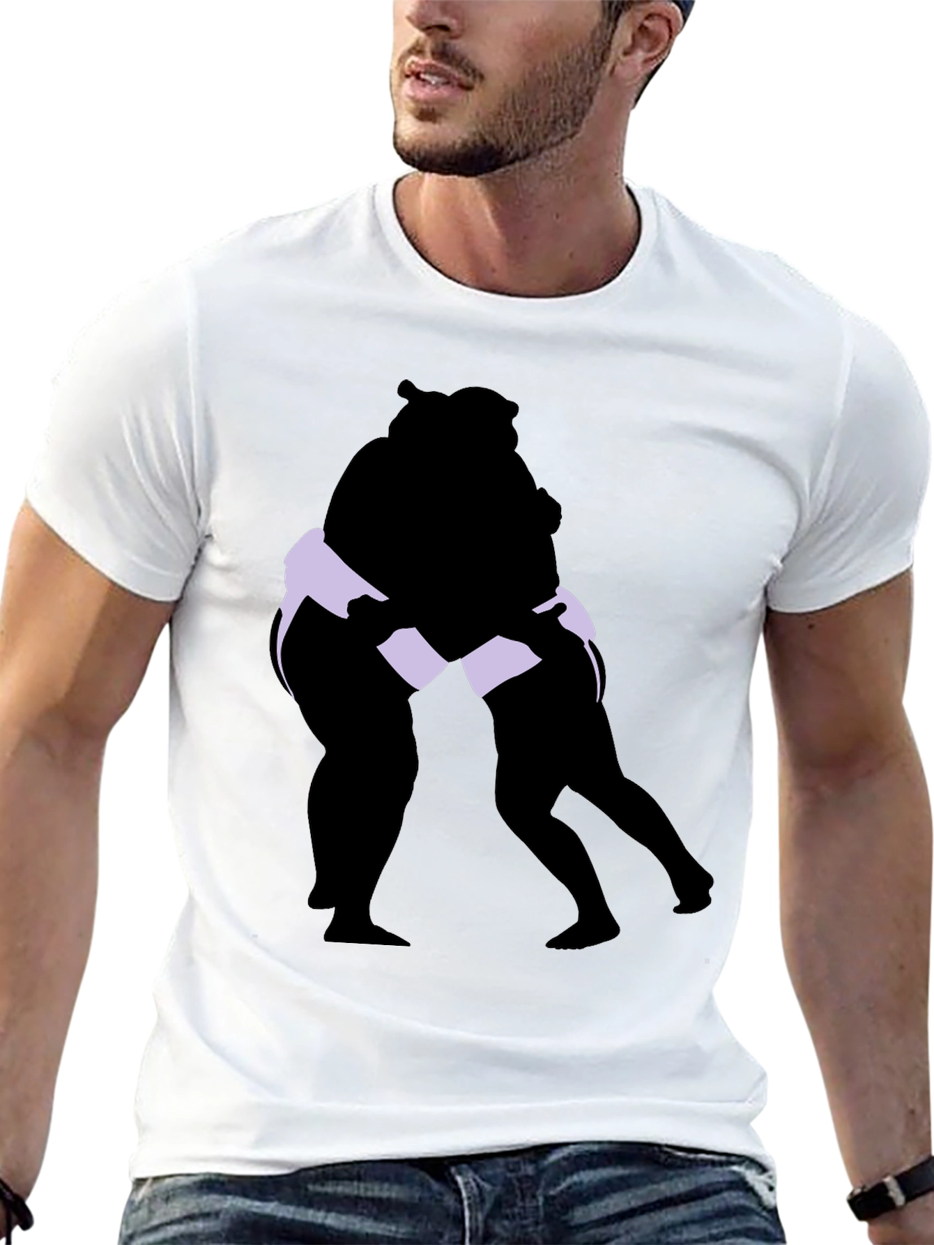 Sumo Wrestlers Graphic Tee - Black Cotton Blend